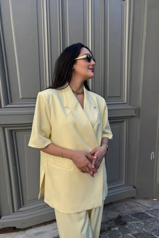 Yellow Lapel Short Sleeve Blazer