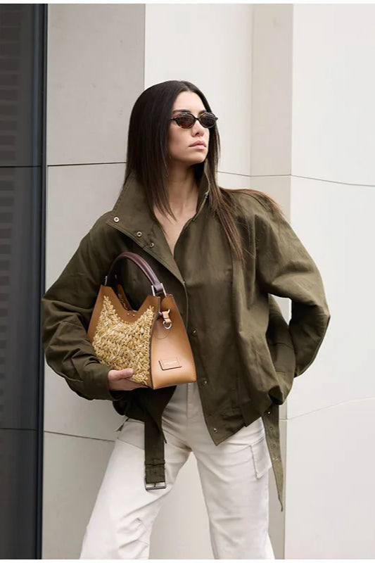 Buckle Belted Bomber Jacket