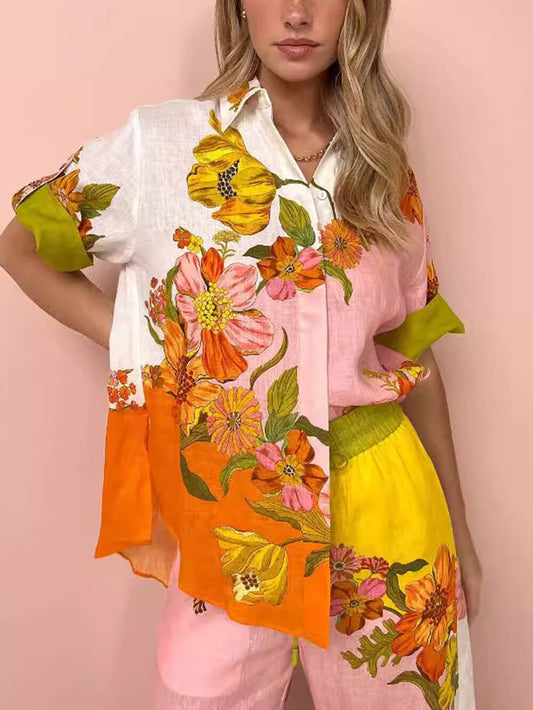 Sophisticated Modern Feel Unique Print Button Down Oversized Blouse