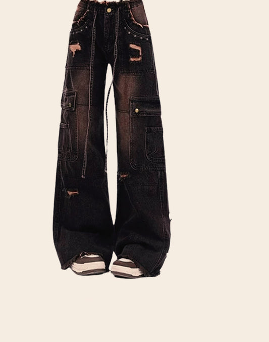 Dark Gothic Cargo Denim Pant Black / S