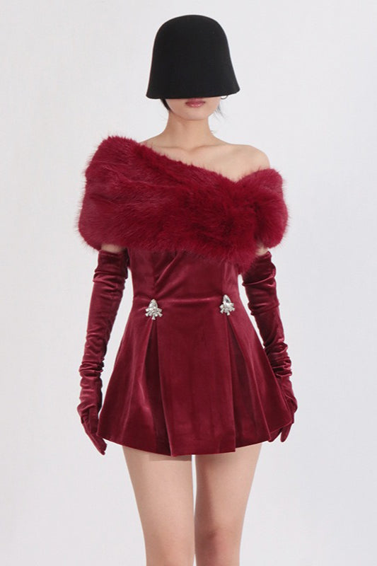 Stylish Unique Paneled Rhinestone Slim Velvet Dress