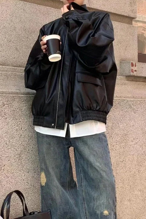 PU Leather Oversized Biker Jacket
