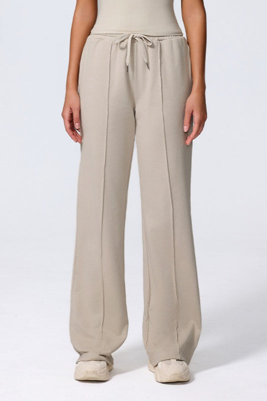 Relaxed Straight Leg High Waist Knit Pants