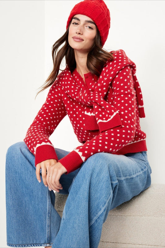 Christmas Red polka dots Dots Snowy Long Sleeve Sweater Red / One size