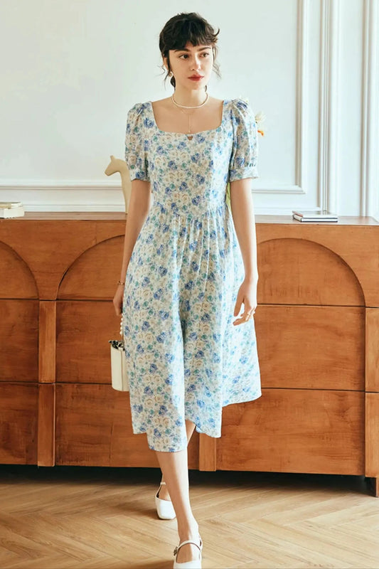 Printed Square Neck Floral Dress