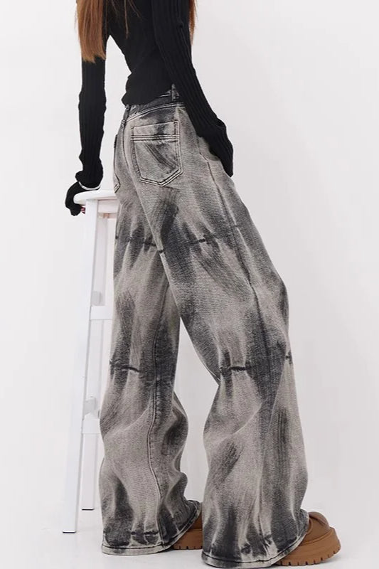 Tie-Dye Loose Straight-Leg Jeans
