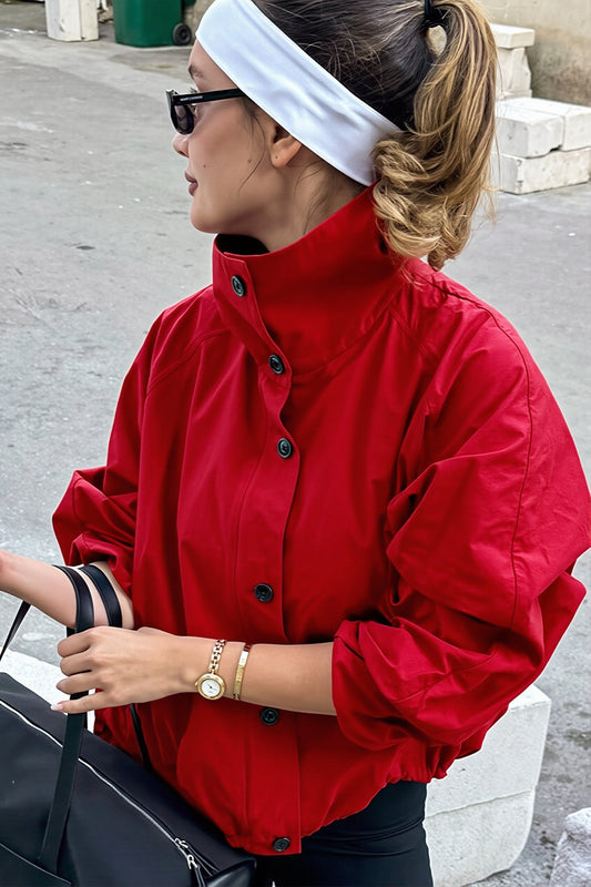 High Neck Drawstring Windbreaker Jacket