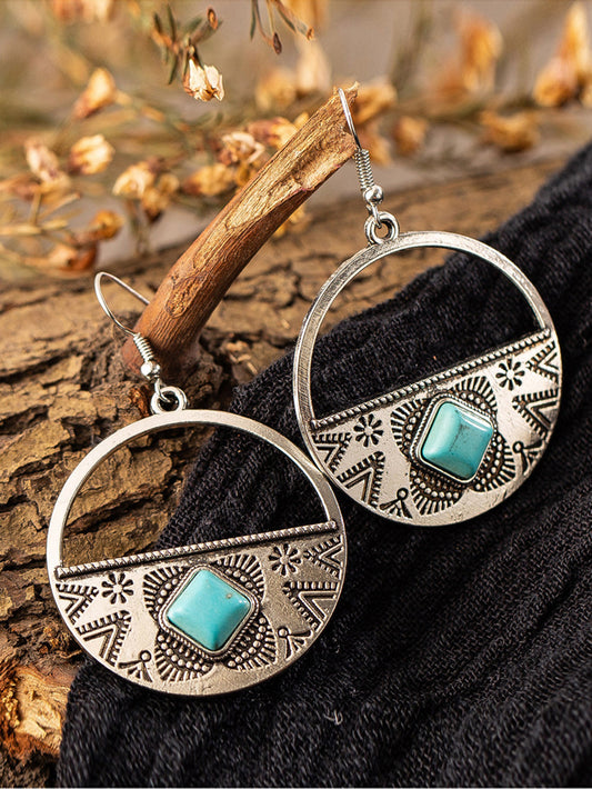Boho Earrings - Turquoise Western Sunset Round