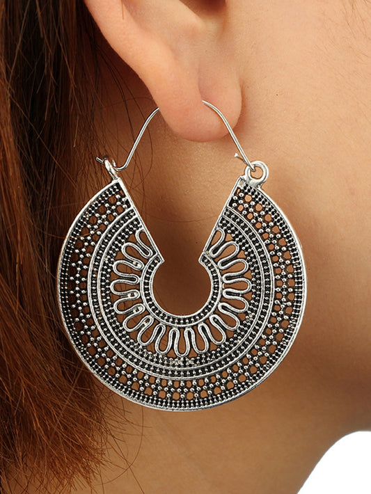 Boho Earrings - C Shape Hollow Antique Hoop