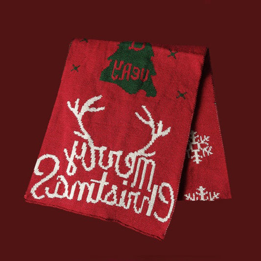 Deer Pattern Plush Christmas Scarf