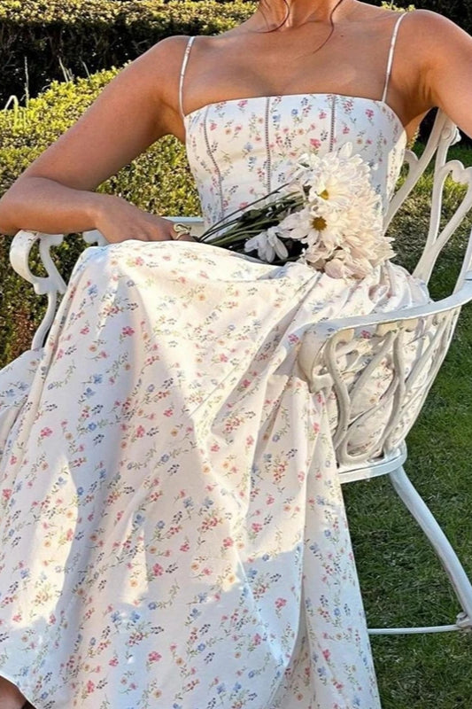 Pleated Spaghetti Strap Floral Dress