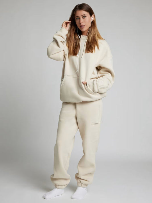 Solid Eye Mask Hoodie Pants Two Piece Set