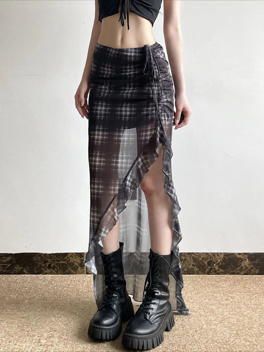 Drawstring Transparent Skirt Black / S