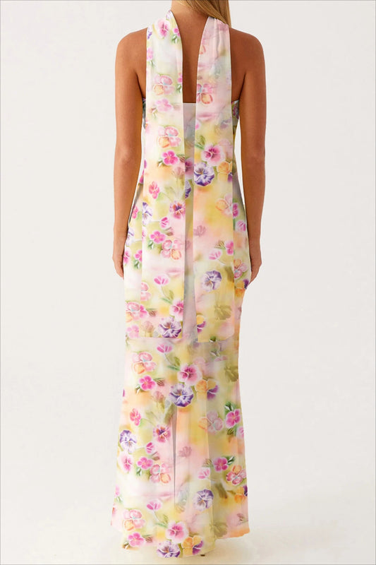 Strapless Ruffle Maxi Floral Dress