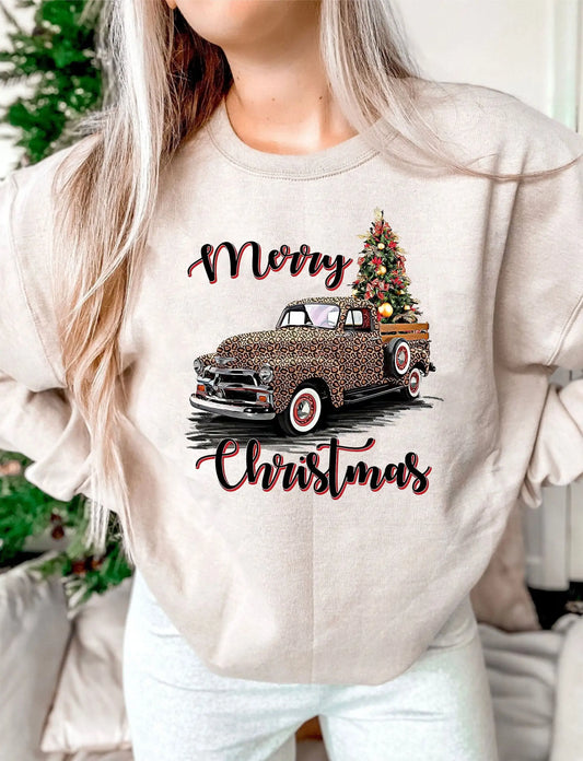 Hot Vintage Leopard Truck Gothic Popular All-Match Christmas Hoodie Creamy-White / S Hoodies-L