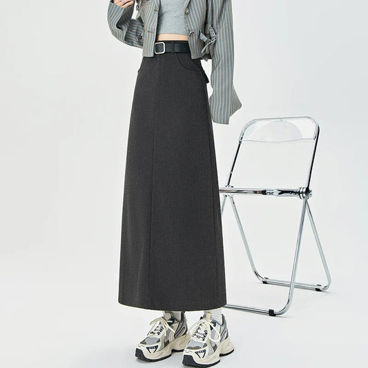 2025 New Autumn Winter Wool Blend Long Womens Fashion High Waist A-line Midi Ladies Elegant Woolen Skirt