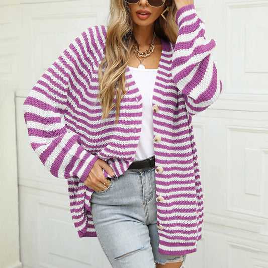 Autumn Winter Warm Casual Knitted Long Sleeve Cardigan Christmas Sweater Purple / S Sweaters-L
