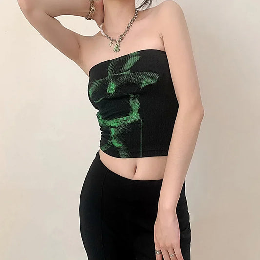Vintage Punk Strapless Backless Basic Crop Top