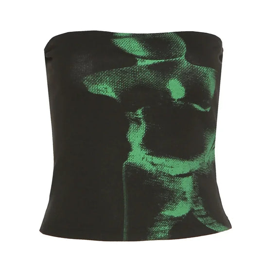 Vintage Punk Strapless Backless Basic Crop Top