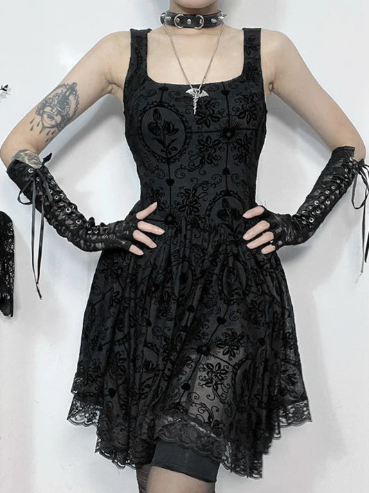 2025 Summer New Harajuku Retro Sexy Wrapped Hip Mini Dress Y2K Vintage Gothic Punk Dark Style Tie Up A-Line Dress