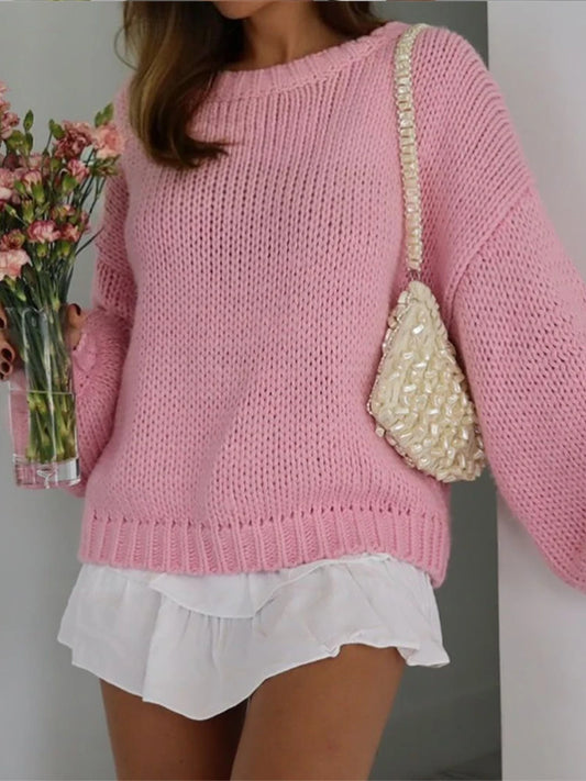 2025 Women O New Long Sleeves Loose Knit Pullover Casual Female Chic Sweater