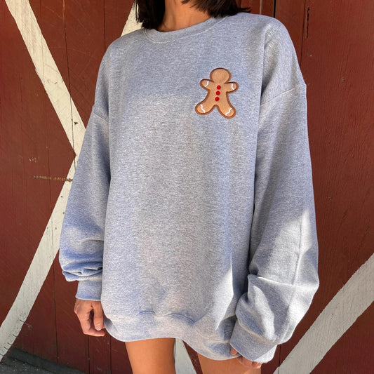 Loose Oversized Gingerbread Crew Neck Casual Christmas Hoodie Blue / S Hoodies-L