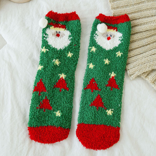 Soft Cotton Coral Fleece Cute Mid Calf Sleep Christmas Socks