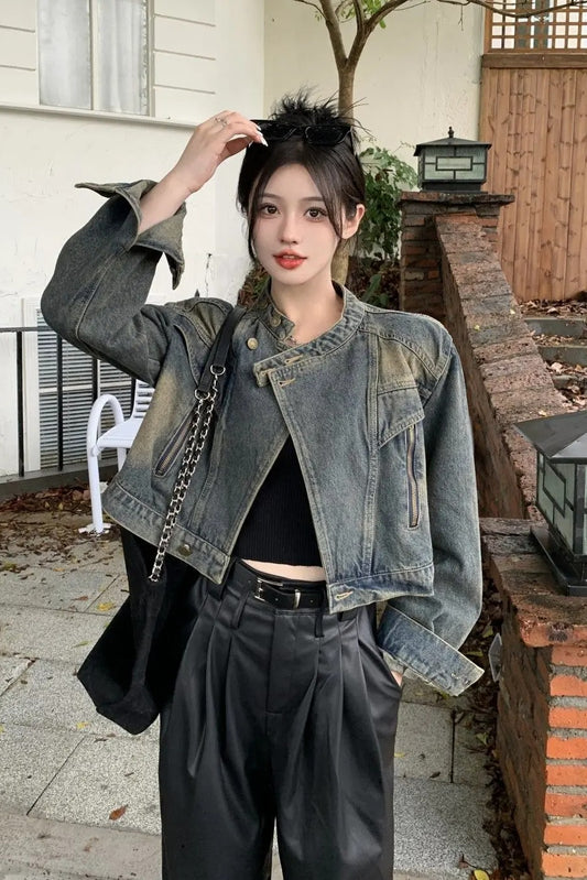 Slim Fit Denim Moto Jacket