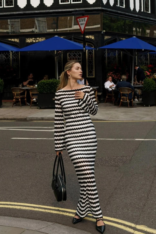 Colorblock Stripe Long Sleeve Maxi Dress