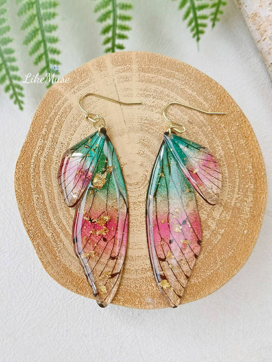 Butterfly Wing Handmade Crystal Gold Foil Earring