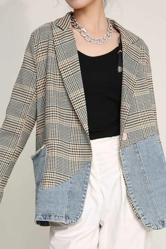 Plaid Denim Oversized Blazer