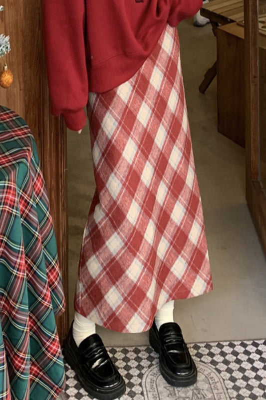 High Waist Vintage A-Line Slit Christmas Skirt