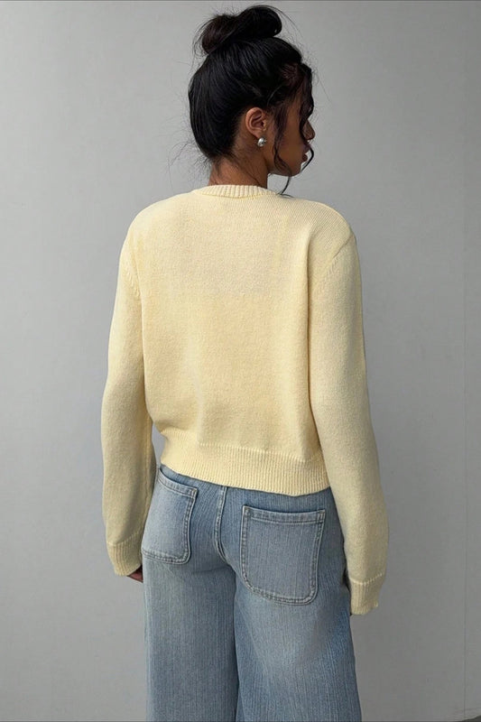 Plain Knit Long Sleeve Cardigan