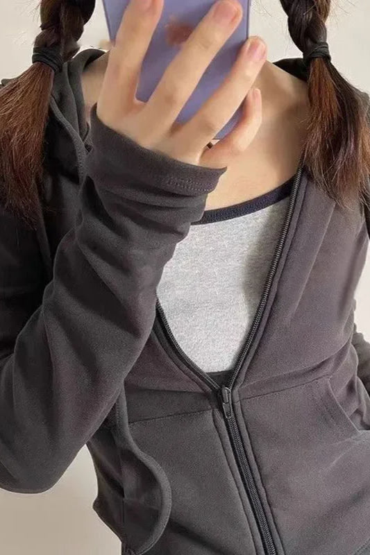 Long Sleeve Y2K Cropped Hoodie