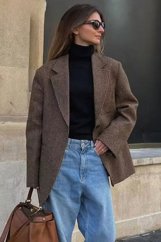 Houndstooth Single-Breasted Blazer