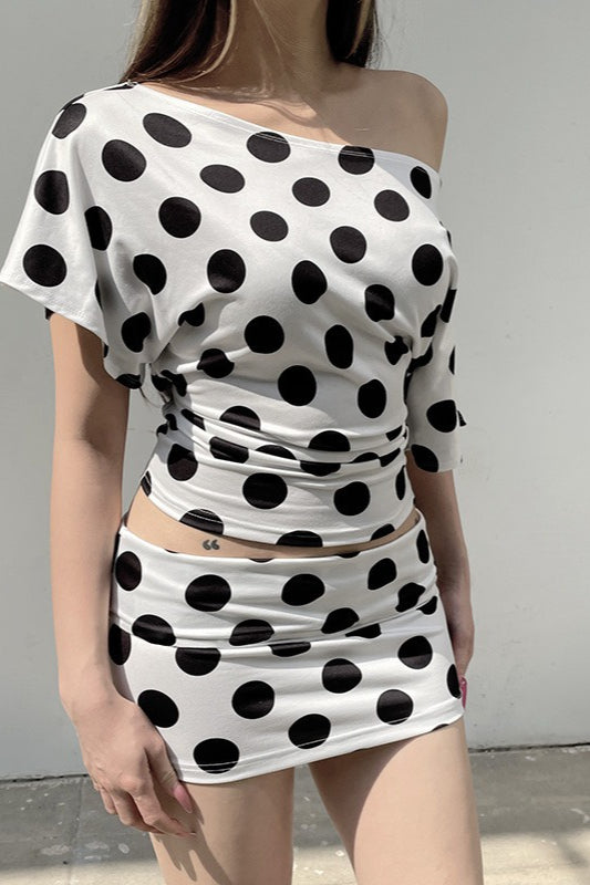 Batwing Sleeve Dot Top Two Pieces Set