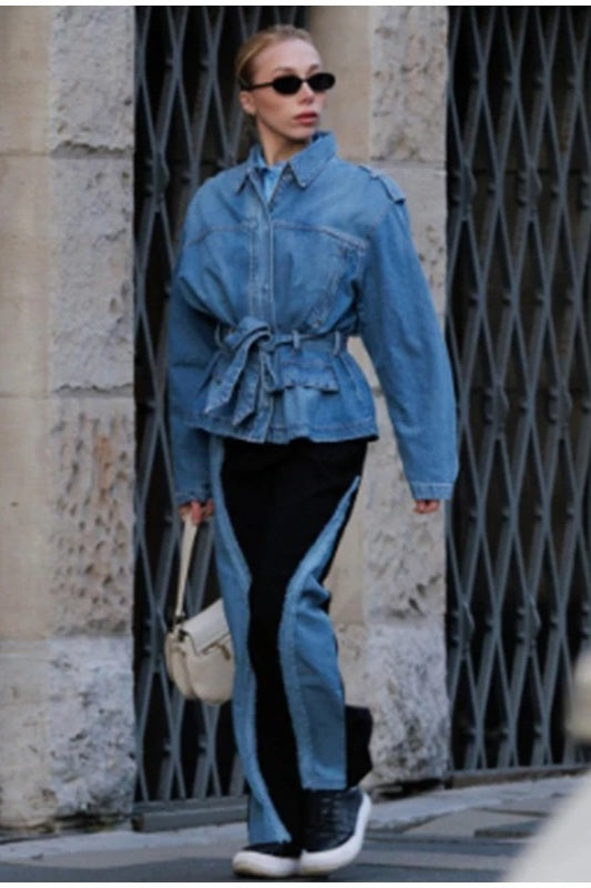 Belted Patchwork Denim Jacket