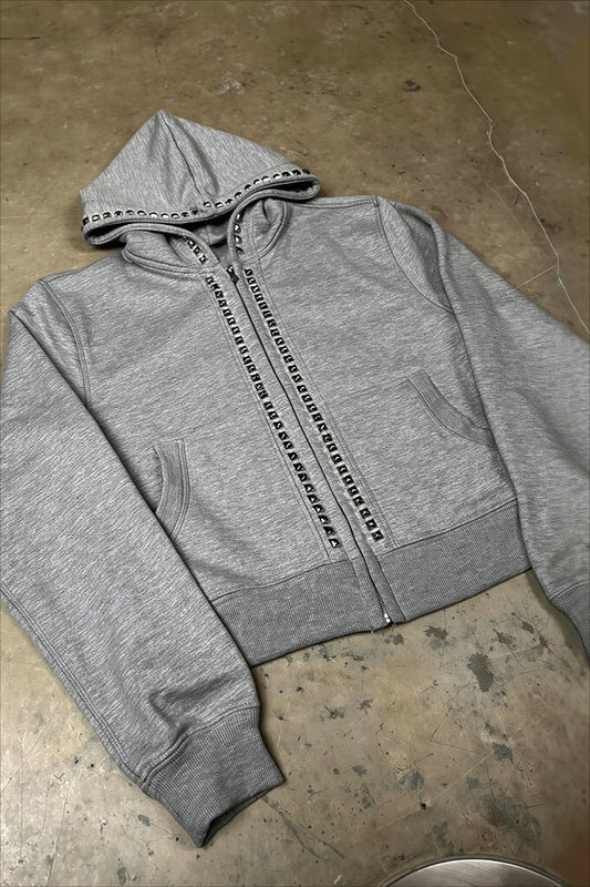 Unisex Studded Zip-Up Street Hoodie