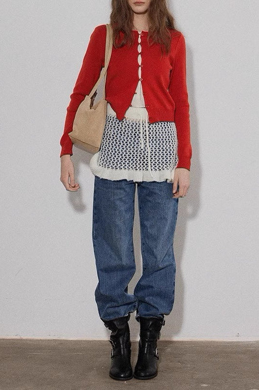 Colorblock Fake Two Piece Christmas Cardigan