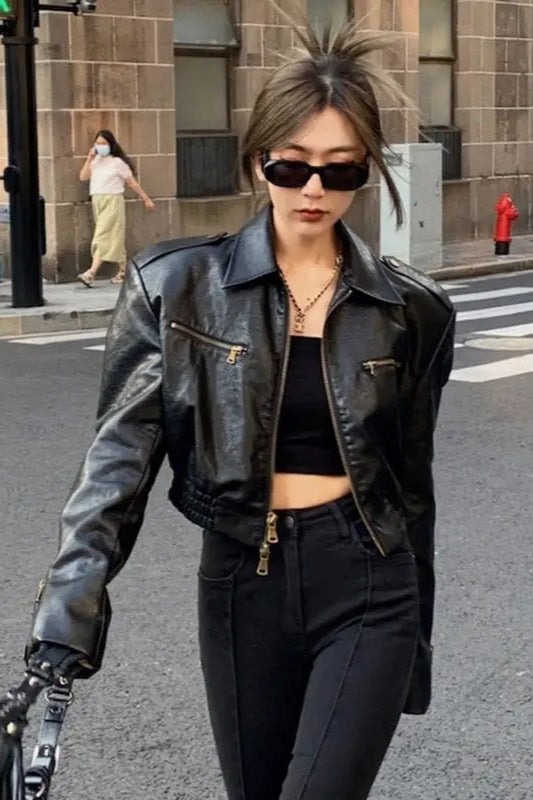 PU Leather Biker Bomber Jacket