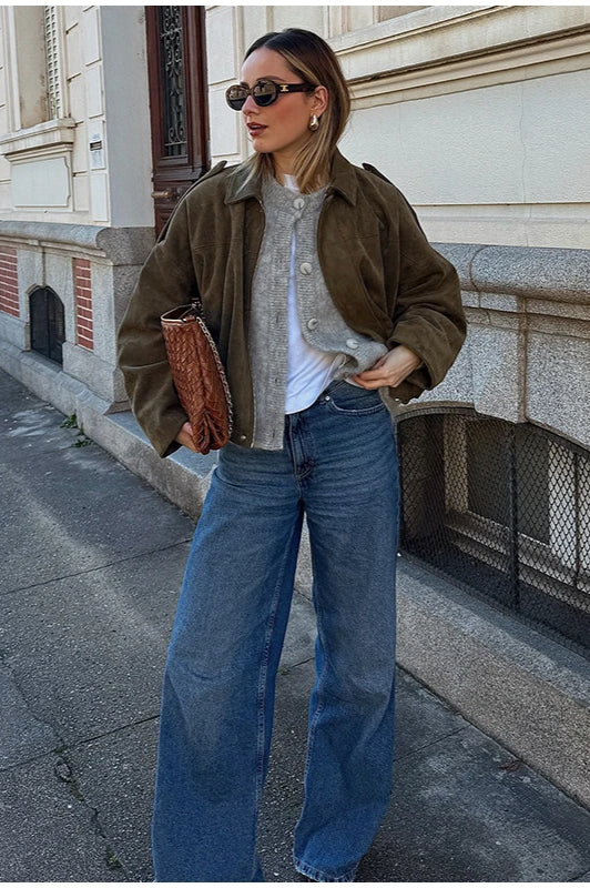 Suede Cropped Zip-Up Jacket