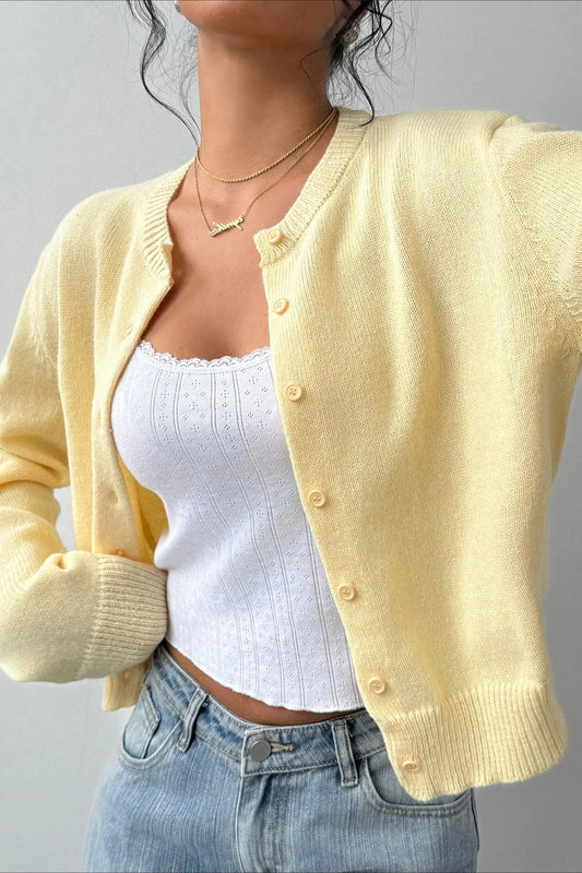 Plain Knit Long Sleeve Cardigan