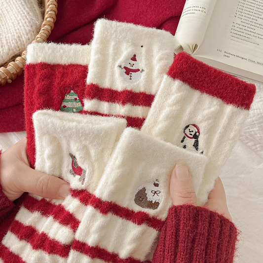 Coral Fleece Thick Warm Mid Calf Christmas Socks