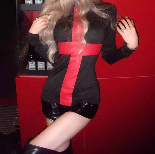Scarlet Cross Turtleneck Knit Top