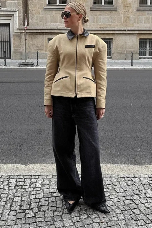 Waist Cinched Colorblock Jacket