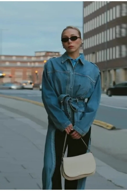 Belted Patchwork Denim Jacket