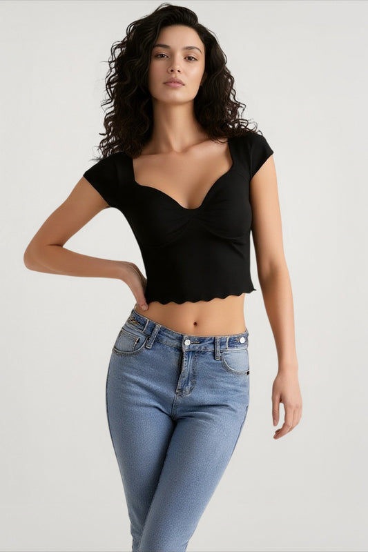 Romantic Ruffle V Neck T-shirts