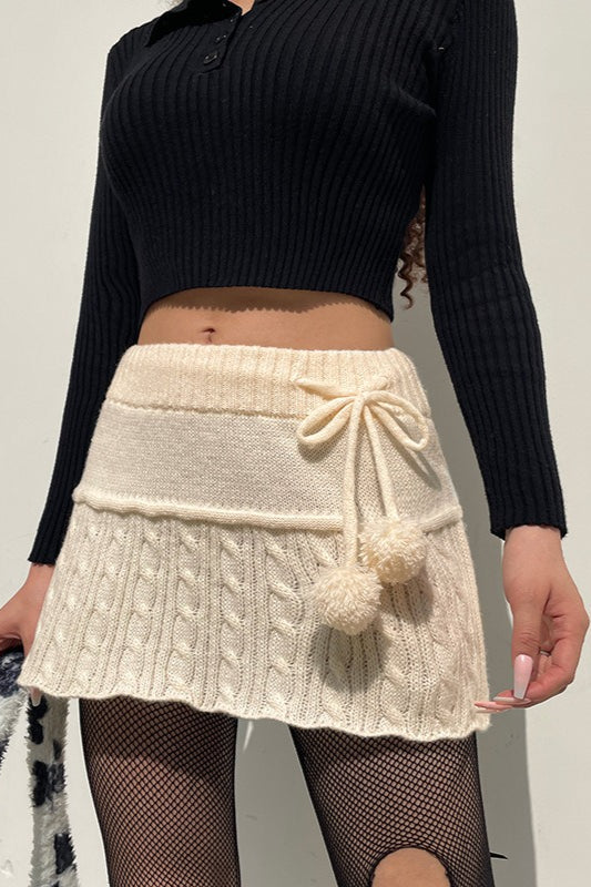 Cable Knit Pom Pom Trim Christmas Skirt