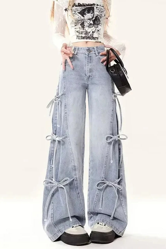 Vintage Bow Tie Baggy Denim Jeans