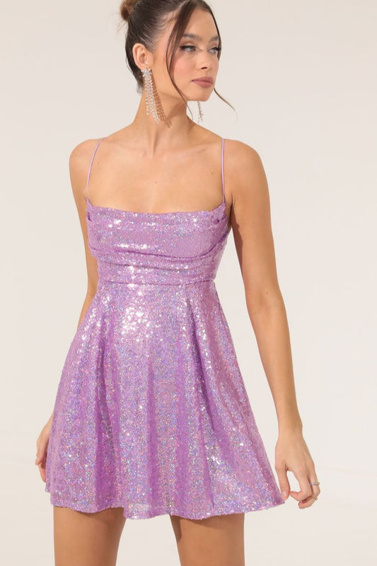 Spaghetti Strap Bow Contrast Chic Sequin Dress
